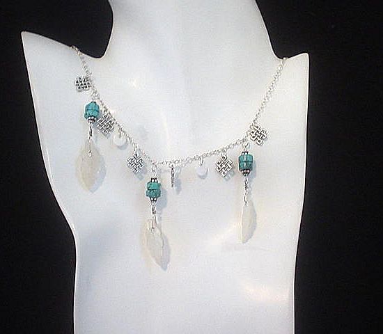 Mother of Pearl Feather Turquoise Sterling Necklace Mother of Pearl Feather Turquoise Sterling Necklace