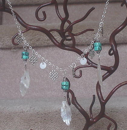Mother of Pearl Feather Turquoise Sterling Necklace Mother of Pearl Feather Turquoise Sterling Necklace