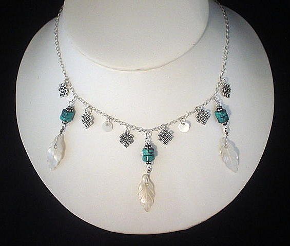 Mother of Pearl Feather Turquoise Sterling Necklace Mother of Pearl Feather Turquoise Sterling Necklace