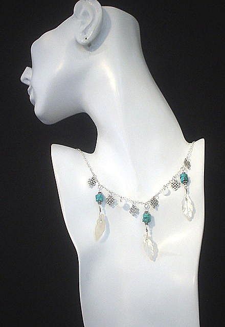 Mother of Pearl Feather Turquoise Sterling Necklace Mother of Pearl Feather Turquoise Sterling Necklace