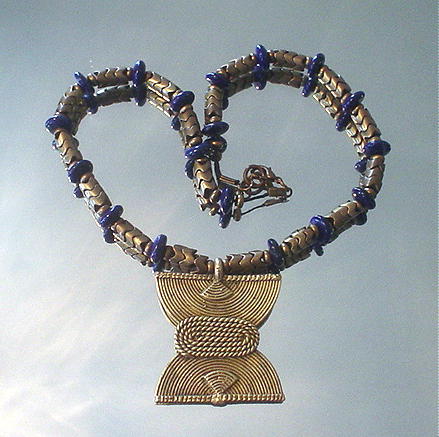 African Tribal Brass Pendant and Lapis Lazulli Necklace African Tribal Brass Pendant and Lapis Lazulli Necklace
