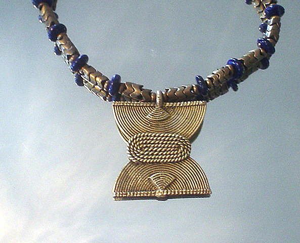 African Tribal Brass Pendant and Lapis Lazulli Necklace African Tribal Brass Pendant and Lapis Lazulli Necklace