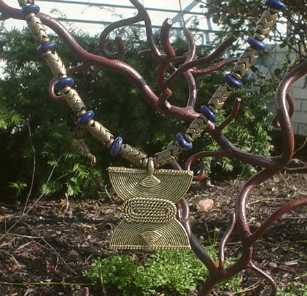 African Tribal Brass Pendant and Lapis Lazulli Necklace African Tribal Brass Pendant and Lapis Lazulli Necklace
