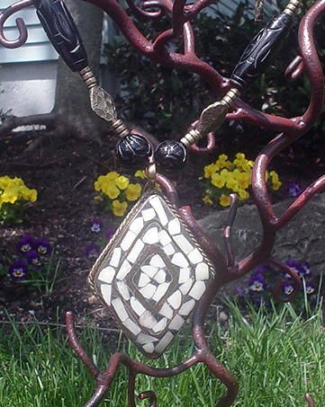 Mosaic Bone and Carved Black Onyx Necklace Mosaic Bone and Carved Black Onyx Necklace