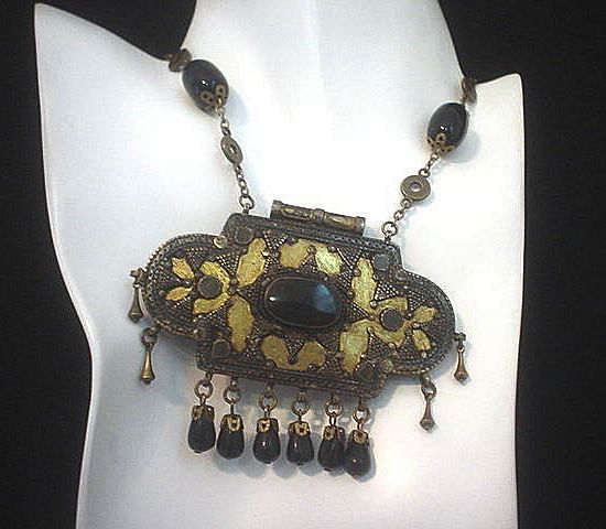 Old Turkoman Tribal and Black Onyx Necklace Old Turkoman Tribal and Black Onyx Necklace
