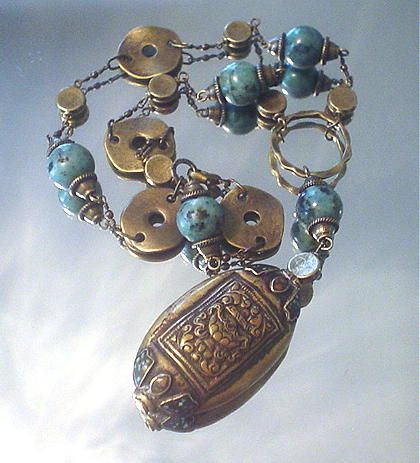 Tibetan Repousse Turquoise Coral Coin Necklace Tibetan Repousse Turquoise Coral Coin Necklace