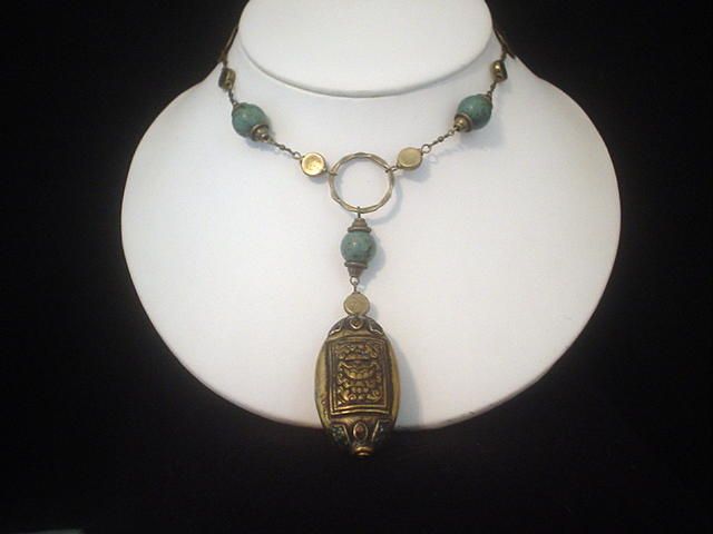 Tibetan Repousse Turquoise Coral Coin Necklace Tibetan Repousse Turquoise Coral Coin Necklace