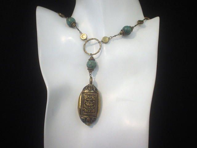 Tibetan Repousse Turquoise Coral Coin Necklace Tibetan Repousse Turquoise Coral Coin Necklace