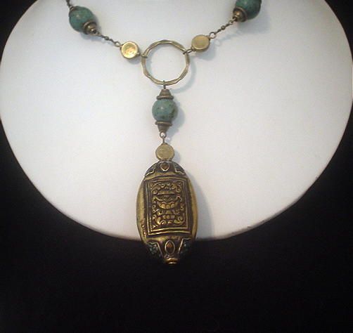Tibetan Repousse Turquoise Coral Coin Necklace Tibetan Repousse Turquoise Coral Coin Necklace