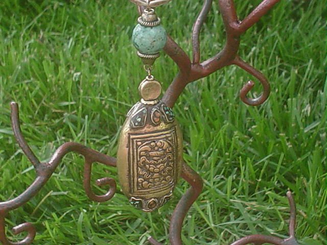 Tibetan Repousse Turquoise Coral Coin Necklace Tibetan Repousse Turquoise Coral Coin Necklace