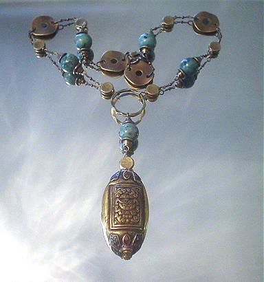 Tibetan Repousse Turquoise Coral Coin Necklace Tibetan Repousse Turquoise Coral Coin Necklace