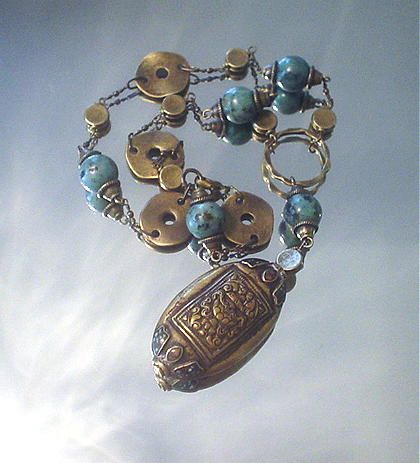 Tibetan Repousse Turquoise Coral Coin Necklace Tibetan Repousse Turquoise Coral Coin Necklace