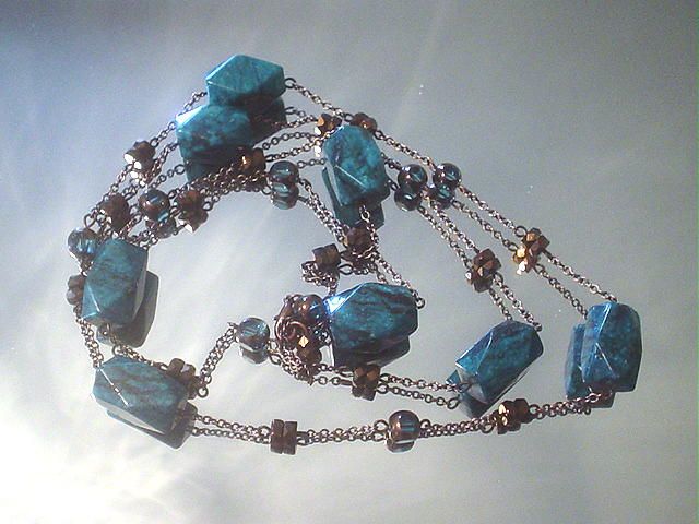 Blue Jasper and Art Glass Capri Bronze Eternity Necklace Blue Jasper and Art Glass Capri Bronze Eternity Necklace