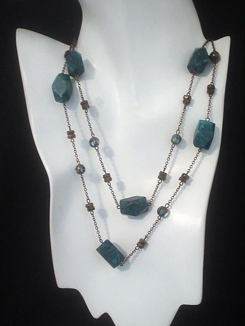 Blue Jasper and Art Glass Capri Bronze Eternity Necklace Blue Jasper and Art Glass Capri Bronze Eternity Necklace