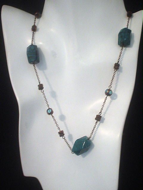Blue Jasper and Art Glass Capri Bronze Eternity Necklace Blue Jasper and Art Glass Capri Bronze Eternity Necklace