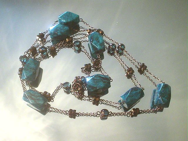 Blue Jasper and Art Glass Capri Bronze Eternity Necklace Blue Jasper and Art Glass Capri Bronze Eternity Necklace