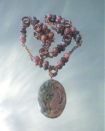 Jade Dragon and Golden Rhodonite Copper Necklace Jade Dragon and Golden Rhodonite Copper Necklace