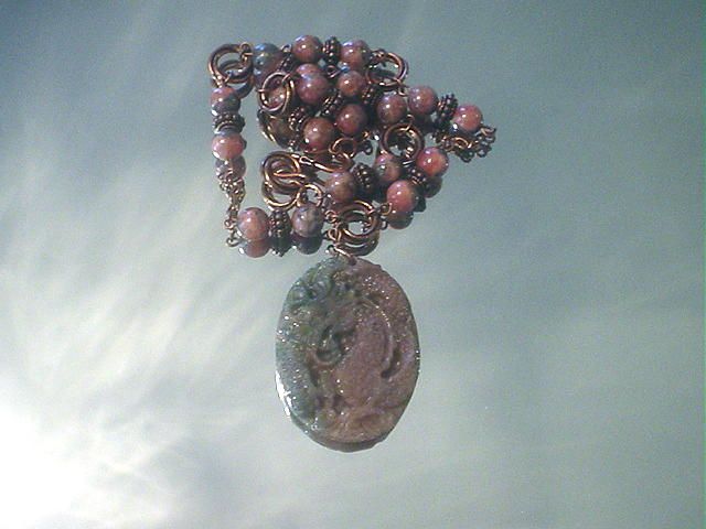 Jade Dragon and Golden Rhodonite Copper Necklace Jade Dragon and Golden Rhodonite Copper Necklace