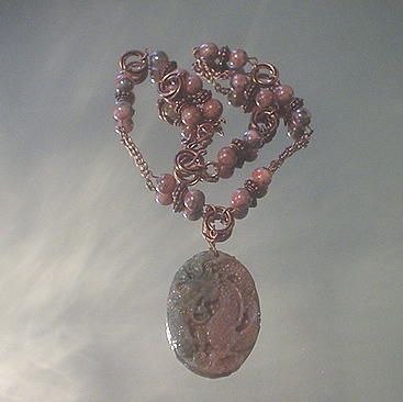 Jade Dragon and Golden Rhodonite Copper Necklace Jade Dragon and Golden Rhodonite Copper Necklace