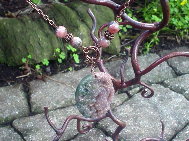 Jade Dragon and Golden Rhodonite Copper Necklace Jade Dragon and Golden Rhodonite Copper Necklace