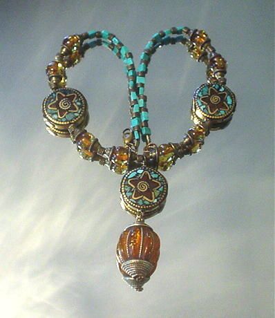 Tibetan Resin and inlaid Coral Turquoise Necklace Tibetan Resin and inlaid Coral Turquoise Necklace