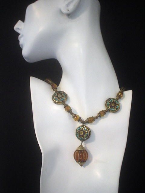 Tibetan Resin and inlaid Coral Turquoise Necklace Tibetan Resin and inlaid Coral Turquoise Necklace
