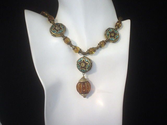 Tibetan Resin and inlaid Coral Turquoise Necklace Tibetan Resin and inlaid Coral Turquoise Necklace