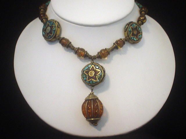 Tibetan Resin and inlaid Coral Turquoise Necklace Tibetan Resin and inlaid Coral Turquoise Necklace