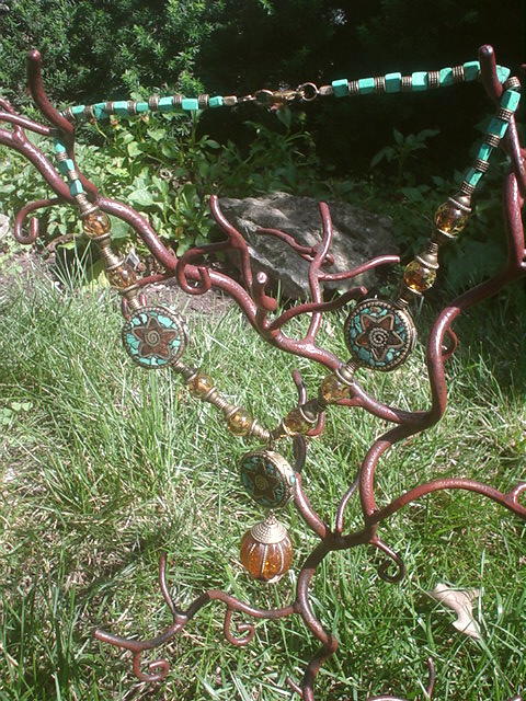Tibetan Resin and inlaid Coral Turquoise Necklace Tibetan Resin and inlaid Coral Turquoise Necklace