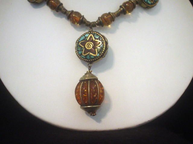 Tibetan Resin and inlaid Coral Turquoise Necklace Tibetan Resin and inlaid Coral Turquoise Necklace