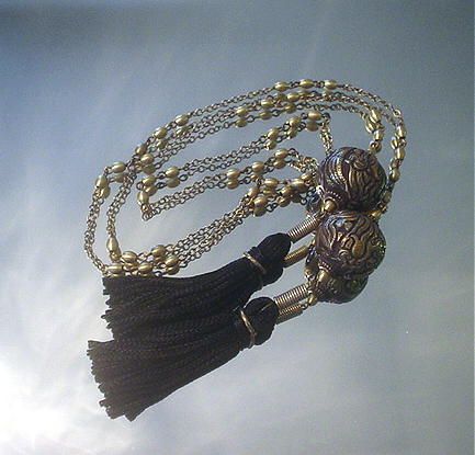 Tibetan Repousse Tassel Brass Lariat Necklace Tibetan Repousse Tassel Brass Lariat Necklace