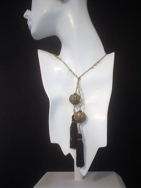 Tibetan Repousse Tassel Brass Lariat Necklace Tibetan Repousse Tassel Brass Lariat Necklace