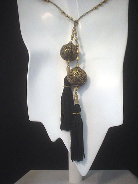 Tibetan Repousse Tassel Brass Lariat Necklace Tibetan Repousse Tassel Brass Lariat Necklace