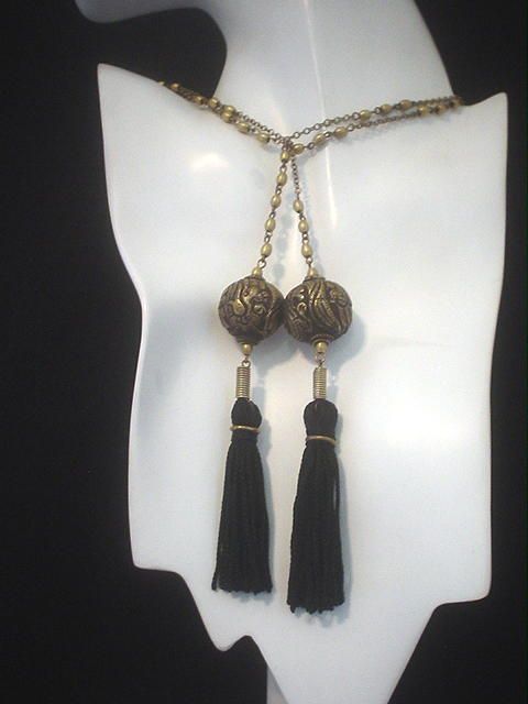 Tibetan Repousse Tassel Brass Lariat Necklace Tibetan Repousse Tassel Brass Lariat Necklace