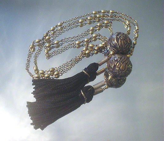 Tibetan Repousse Tassel Brass Lariat Necklace Tibetan Repousse Tassel Brass Lariat Necklace