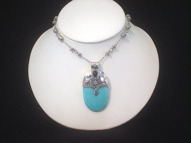 Turquoise and Black Onyx Silver Necklace Turquoise and Black Onyx Silver Necklace