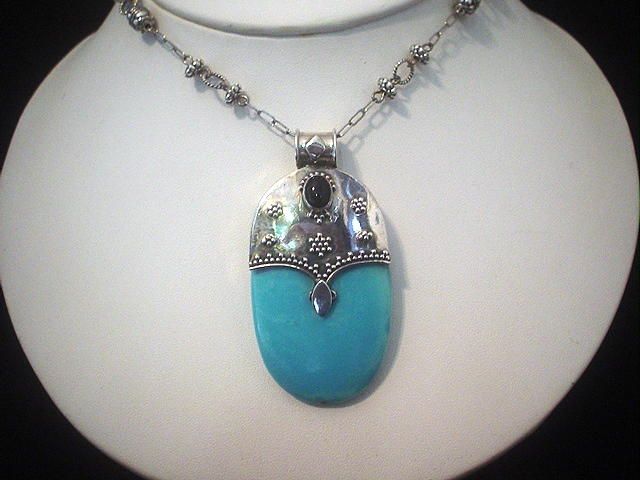 Turquoise and Black Onyx Silver Necklace Turquoise and Black Onyx Silver Necklace