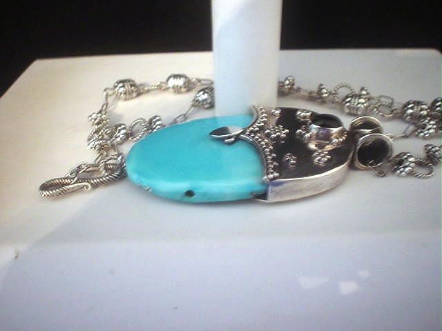 Turquoise and Black Onyx Silver Necklace Turquoise and Black Onyx Silver Necklace