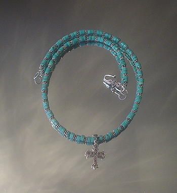 Marcasite Cross and Turquoise Sterling Silver Necklace Marcasite Cross and Turquoise Sterling Silver Necklace
