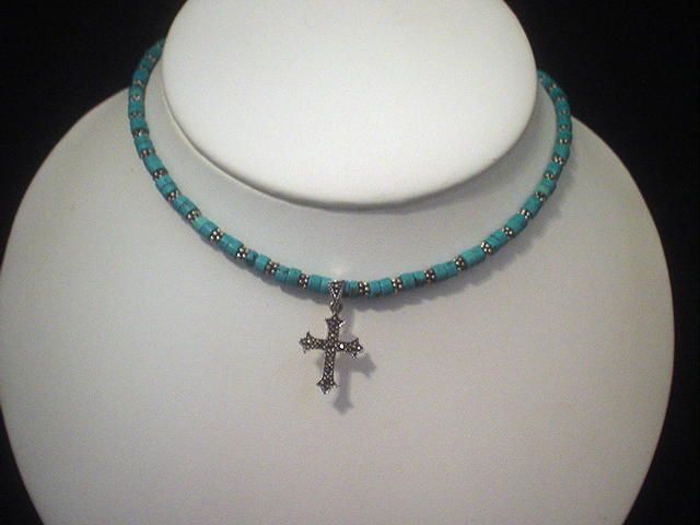 Marcasite Cross and Turquoise Sterling Silver Necklace Marcasite Cross and Turquoise Sterling Silver Necklace