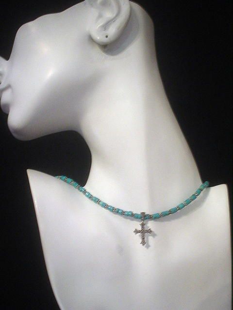 Marcasite Cross and Turquoise Sterling Silver Necklace Marcasite Cross and Turquoise Sterling Silver Necklace