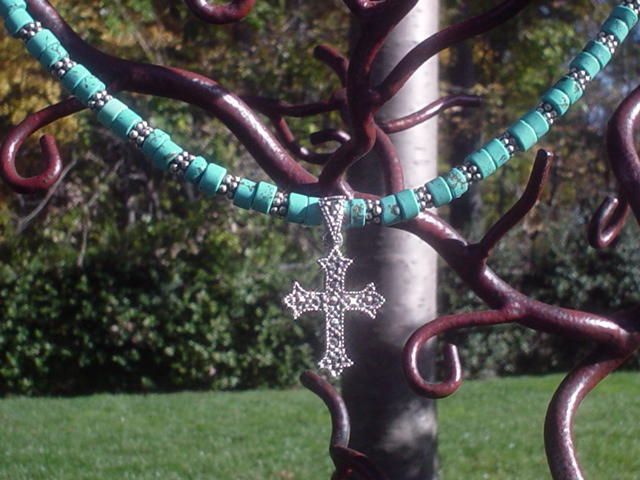 Marcasite Cross and Turquoise Sterling Silver Necklace Marcasite Cross and Turquoise Sterling Silver Necklace