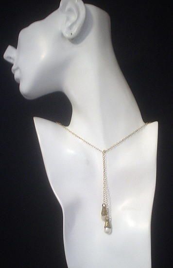 Cultured Pearl Repousse Gold Fill Lariat Necklace Cultured Pearl Repousse Gold Fill Lariat Necklace