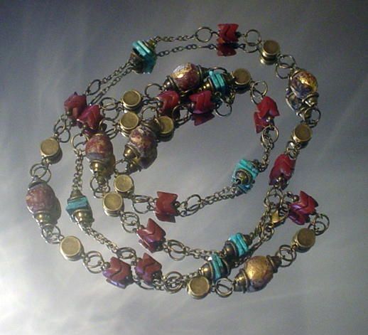Tibetan Clay Buddha, Turquoise Snake Bead Eternity Necklace Tibetan Clay Buddha, Turquoise Snake Bead Eternity Necklace