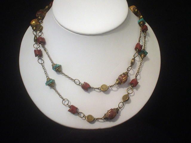 Tibetan Clay Buddha, Turquoise Snake Bead Eternity Necklace Tibetan Clay Buddha, Turquoise Snake Bead Eternity Necklace