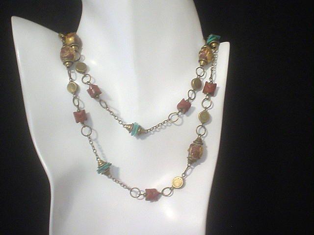 Tibetan Clay Buddha, Turquoise Snake Bead Eternity Necklace Tibetan Clay Buddha, Turquoise Snake Bead Eternity Necklace
