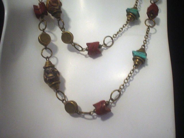 Tibetan Clay Buddha, Turquoise Snake Bead Eternity Necklace Tibetan Clay Buddha, Turquoise Snake Bead Eternity Necklace