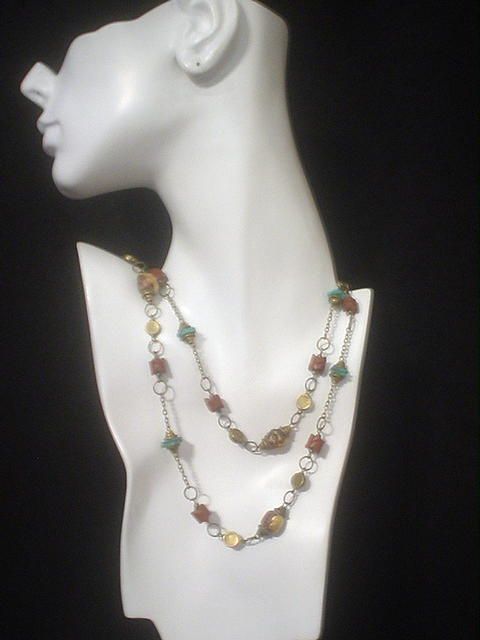 Tibetan Clay Buddha, Turquoise Snake Bead Eternity Necklace Tibetan Clay Buddha, Turquoise Snake Bead Eternity Necklace