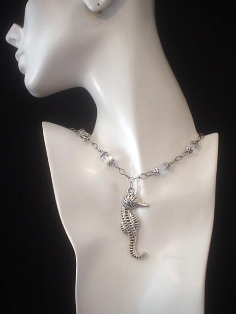 Seahorse and Rock Crystal Quartz Silver Necklace Seahorse and Rock Crystal Quartz Silver Necklace