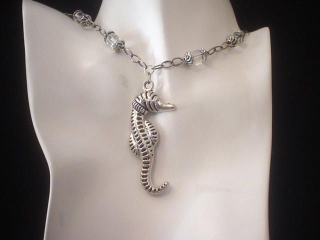 Seahorse and Rock Crystal Quartz Silver Necklace Seahorse and Rock Crystal Quartz Silver Necklace